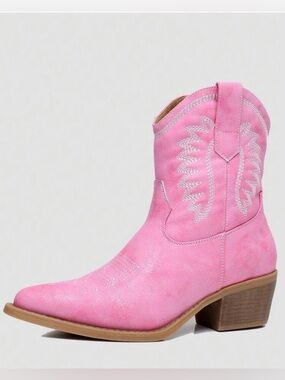 Pink cowboy boots 8 womens western leather cowgirl country costume concert ankle